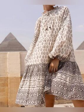 Oliphant Short Dress Ballon Sleeves Samba Black Boho Cotton Silk Small